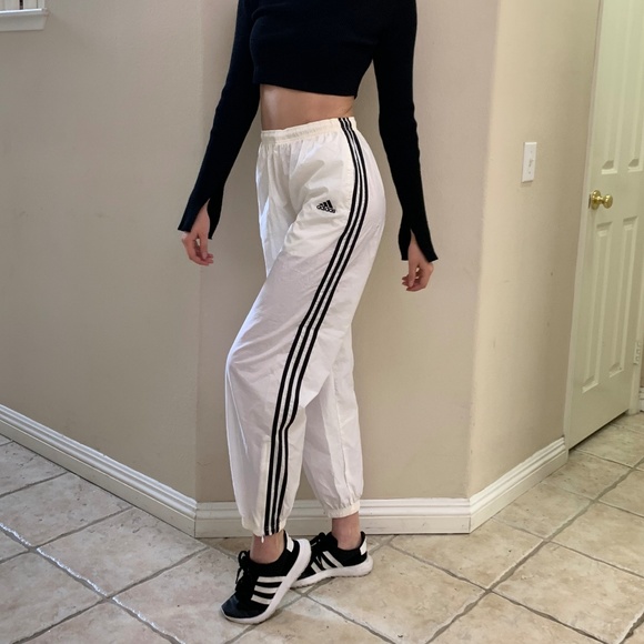 White ADIDAS High Waisted Pockets Athletic Pants m - Picture 2 of 8